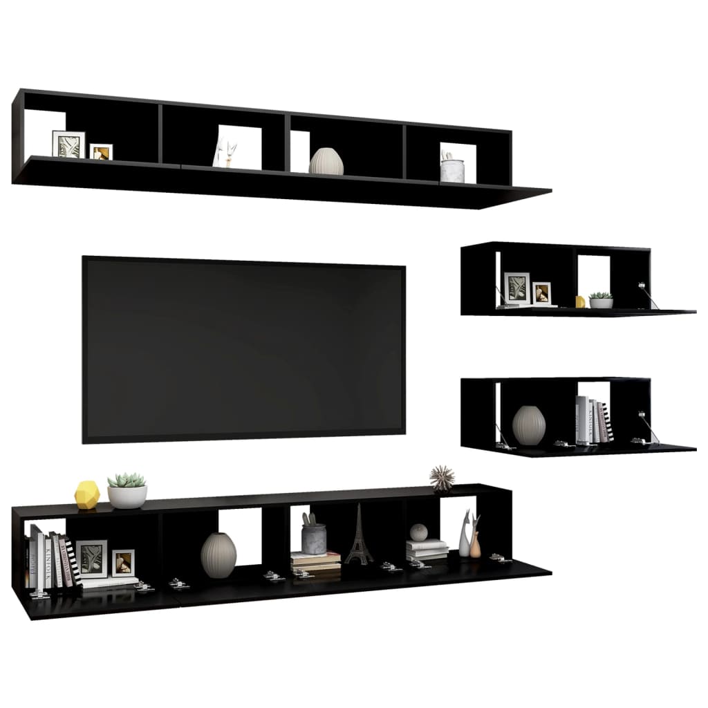 Ensemble de meubles TV 6 pcs Noir Bois d'ingénierie