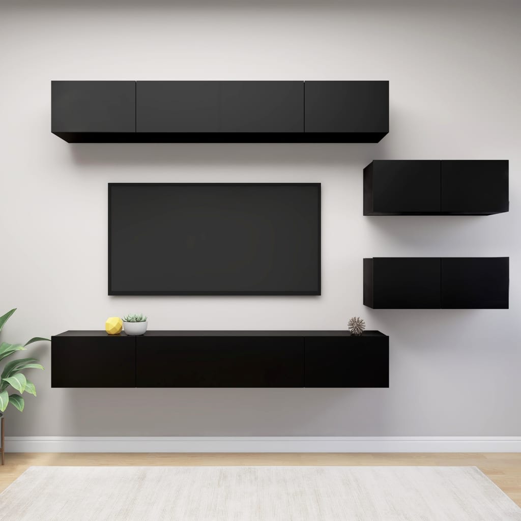 Ensemble de meubles TV 6 pcs Noir Bois d'ingénierie