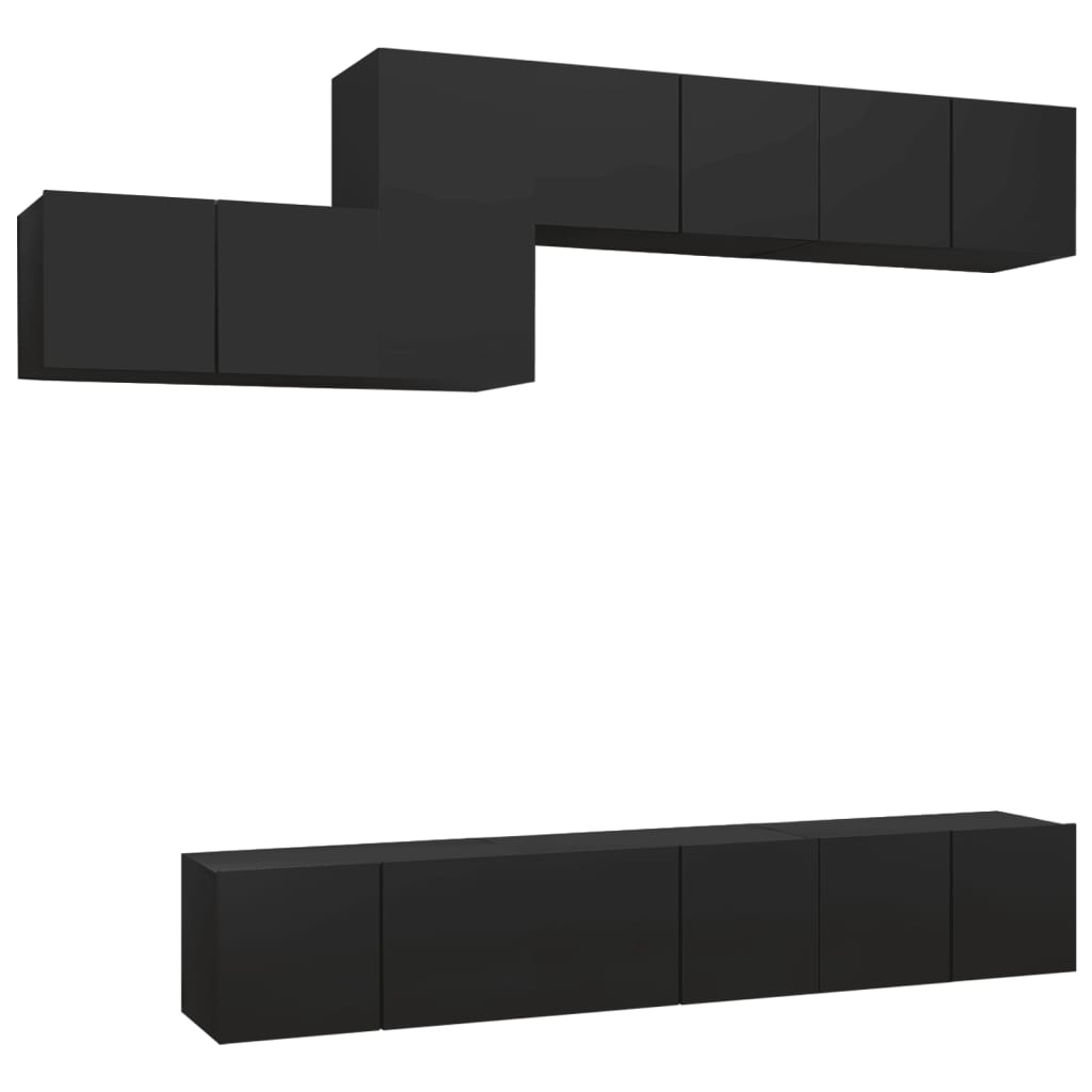 Ensemble de meubles TV 7 pcs Noir Bois d'ingénierie