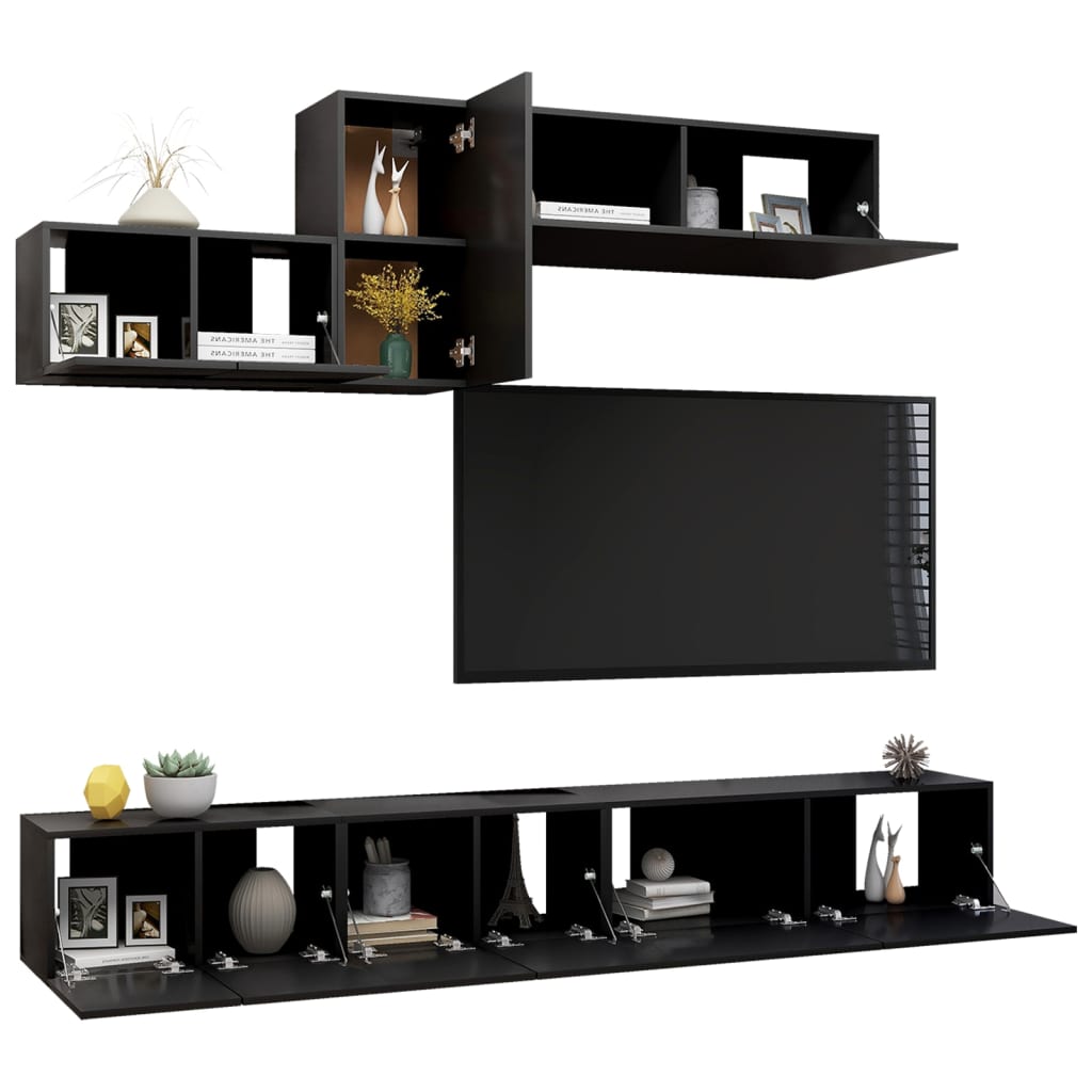 Ensemble de meubles TV 6 pcs Noir Bois d'ingénierie