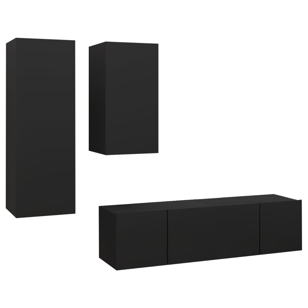 Ensemble de meubles TV 4 pcs Noir Bois d'ingénierie