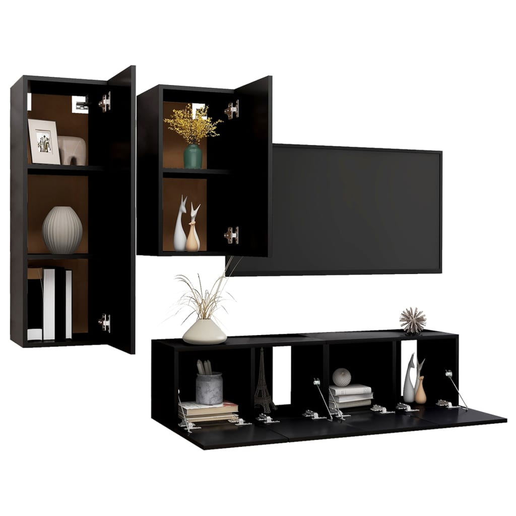 Ensemble de meubles TV 4 pcs Noir Bois d'ingénierie