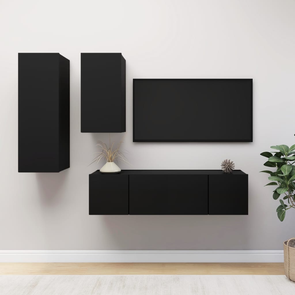 Ensemble de meubles TV 4 pcs Noir Bois d'ingénierie