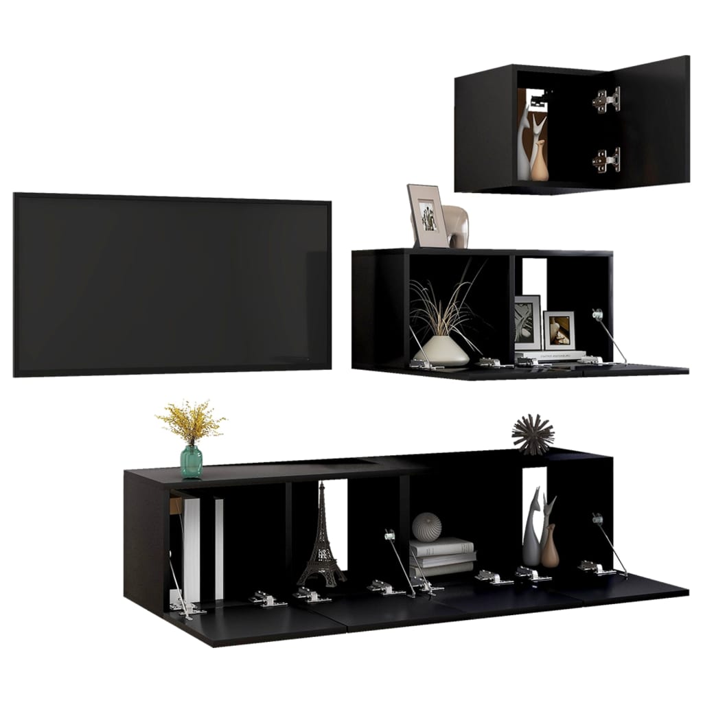 Ensemble de meubles TV 4 pcs Noir Bois d'ingénierie