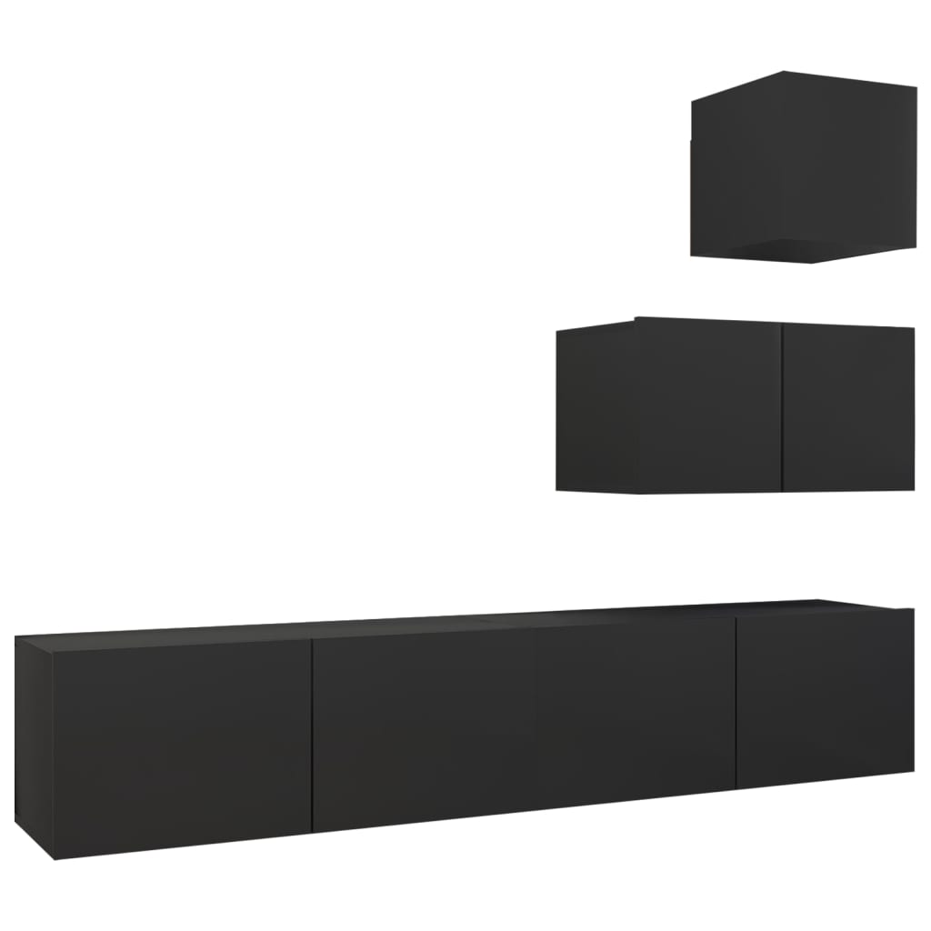 Ensemble de meuble TV 4 pcs Noir Bois d'ingénierie