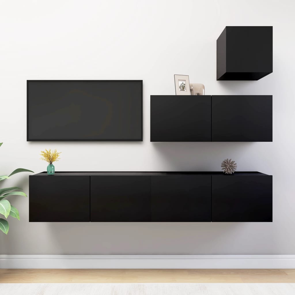 Ensemble de meubles TV 4 pcs Noir Bois d'ingénierie