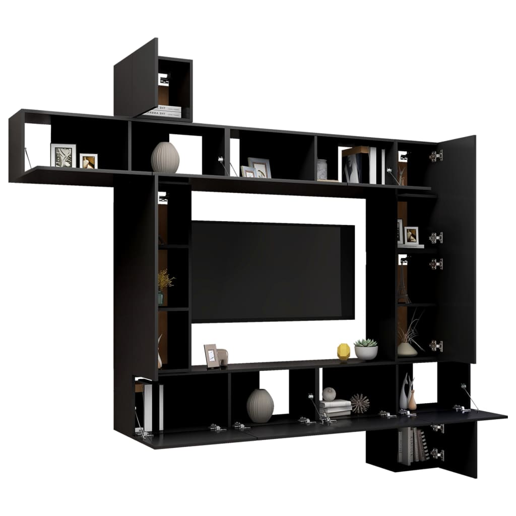 Ensemble de meubles TV 9 pcs Noir Bois d'ingénierie