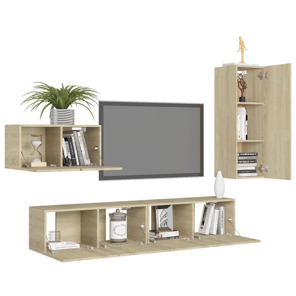 Ensemble de meuble TV 4 pcs Chêne sonoma Bois d'ingénierie