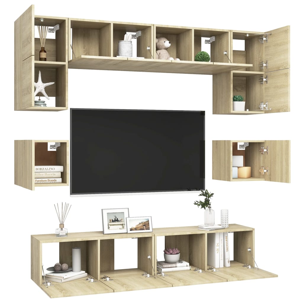 Ensemble de meuble TV 8 pcs Chêne sonoma Bois d'ingénierie