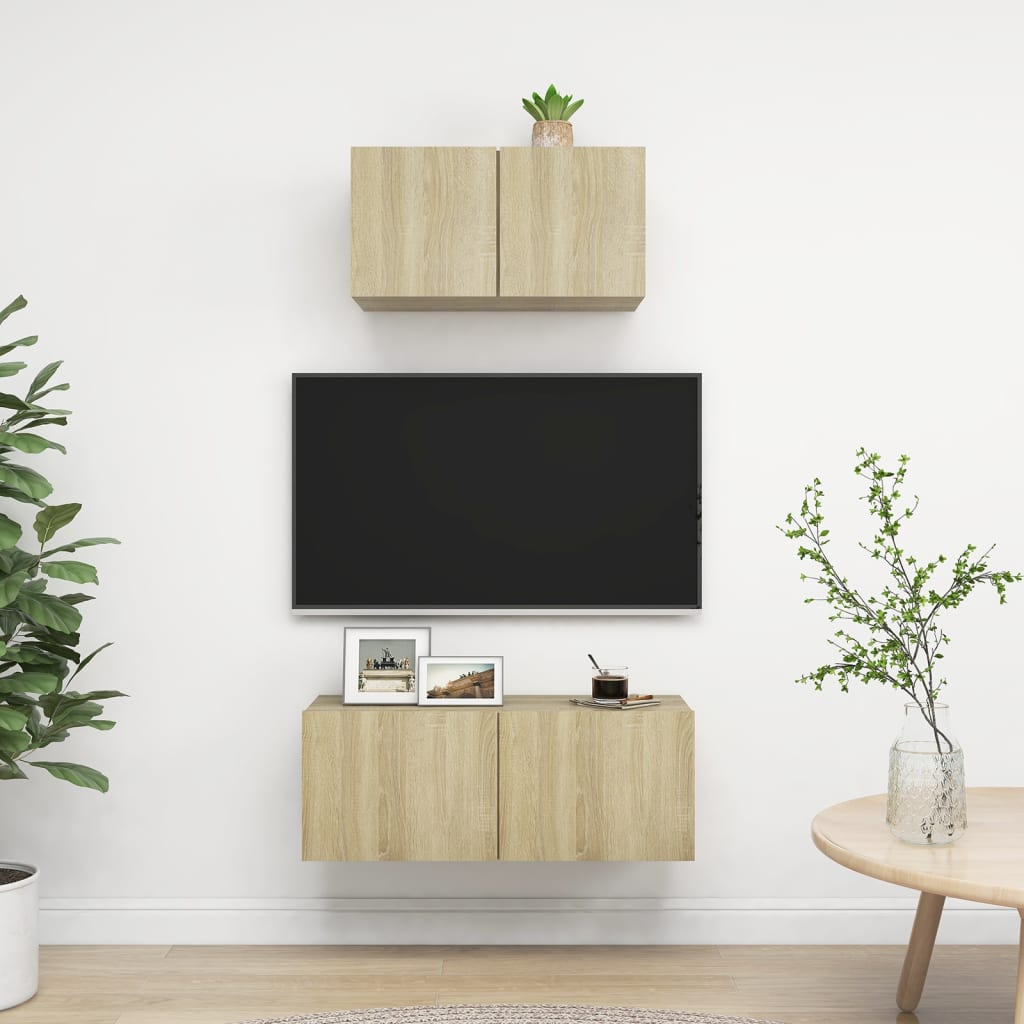 Ensemble de meuble TV 2 pcs Chêne sonoma Bois d'ingénierie