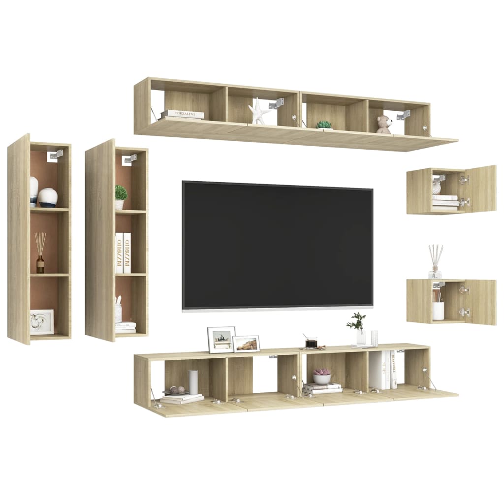 8 Piece TV Stand Set Sonoma Oak Engineered Wood