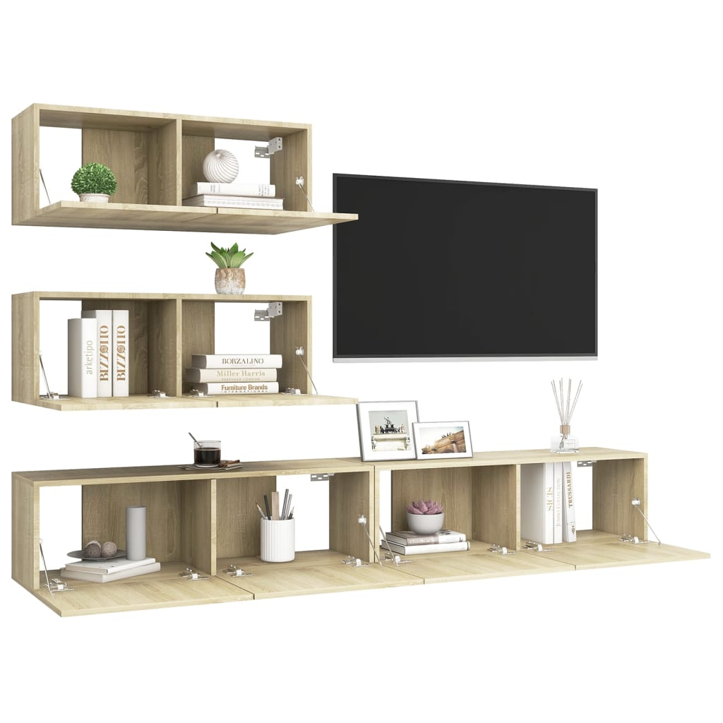 Ensemble de meuble TV 4 pcs Chêne sonoma Bois d'ingénierie