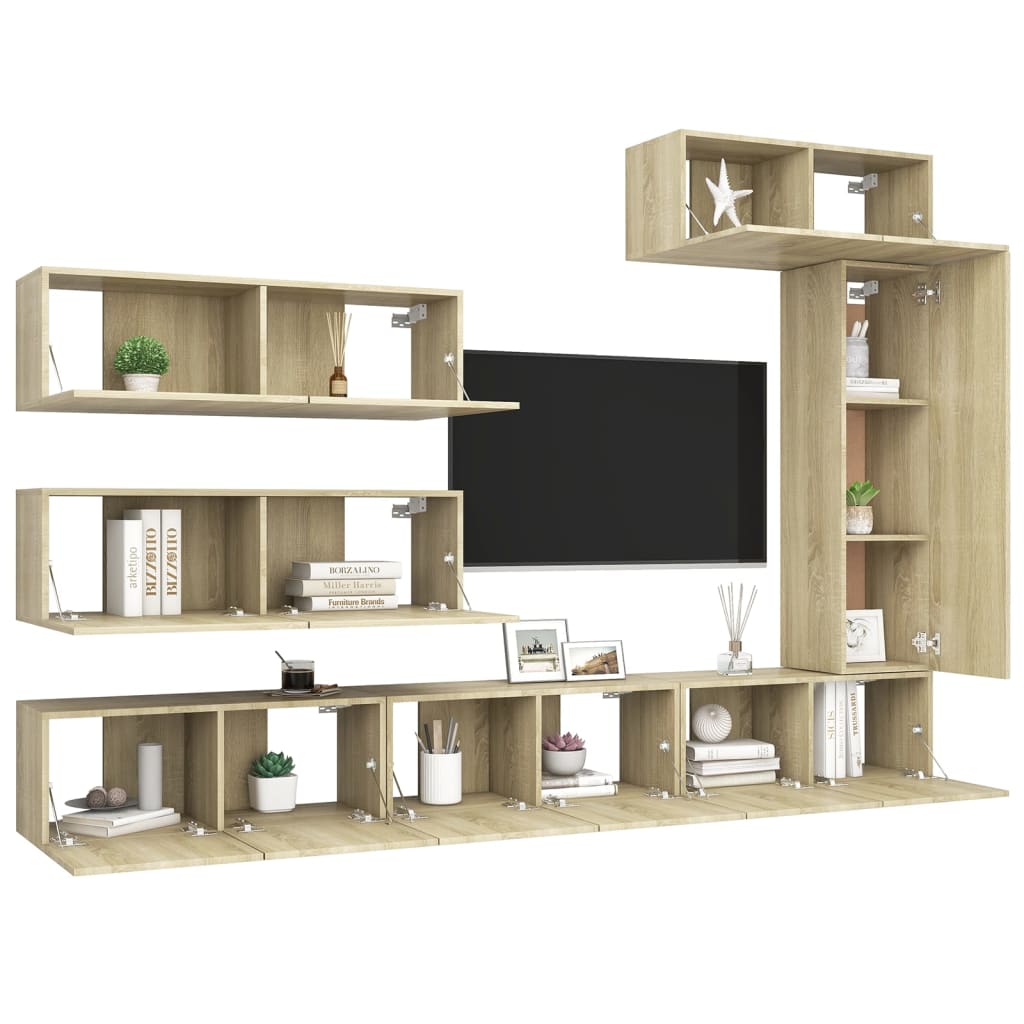 Ensemble de meuble TV 7 pcs Chêne sonoma Bois d'ingénierie