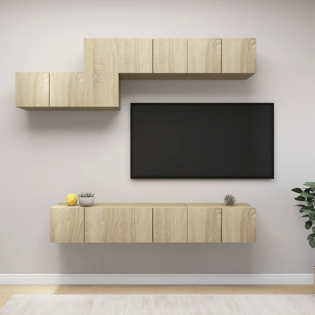 7 Piece TV Stand Set Sonoma Oak Engineered Wood