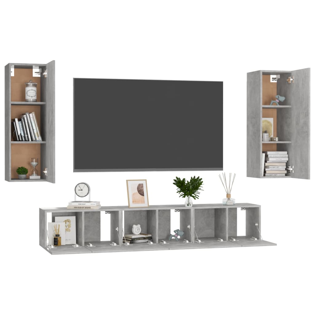 5 pcs TV Stand Set Concrete Grey Engineered Wood