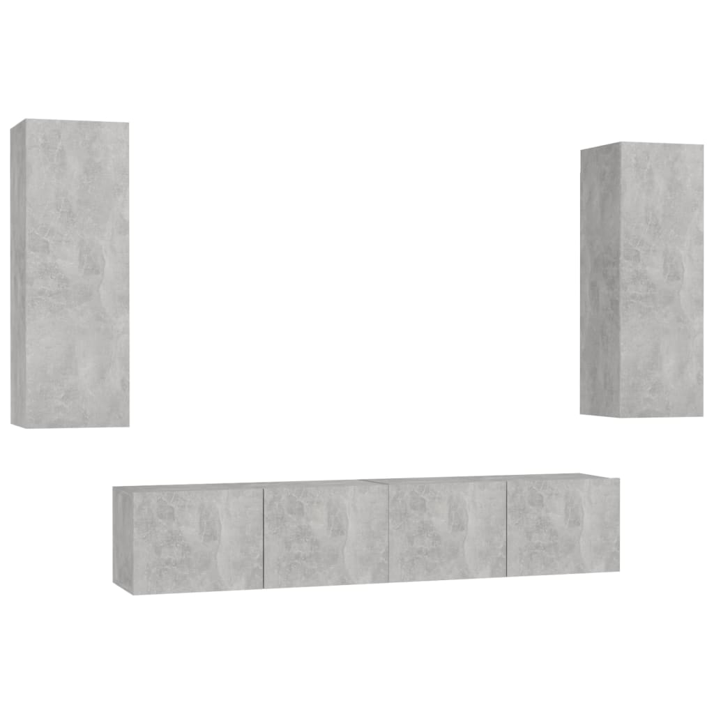 Ensemble de meubles TV 4 pcs Gris béton Bois d'ingénierie