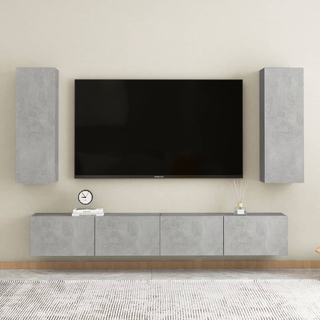 Ensemble de meubles TV 4 pcs Gris béton Bois d'ingénierie