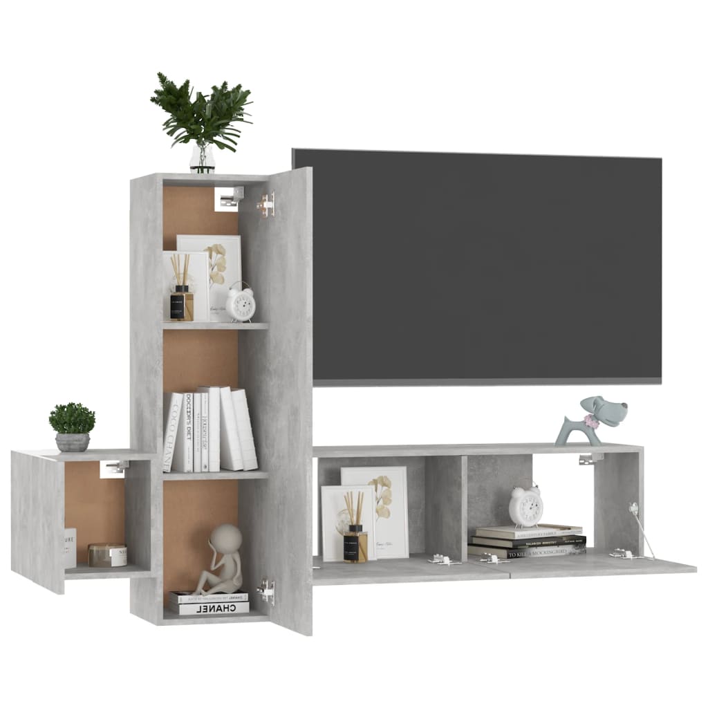 Ensemble de meubles TV 3 pcs Gris béton Bois d'ingénierie