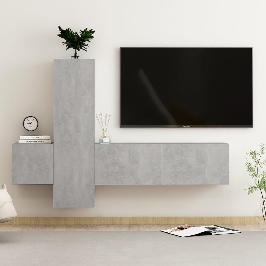 Ensemble de meubles TV 3 pcs Gris béton Bois d'ingénierie