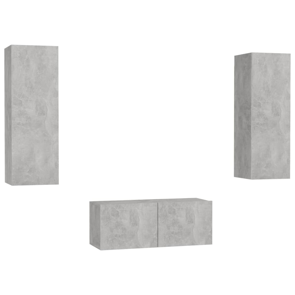 Ensemble de meubles TV 3 pcs Gris béton Bois d'ingénierie