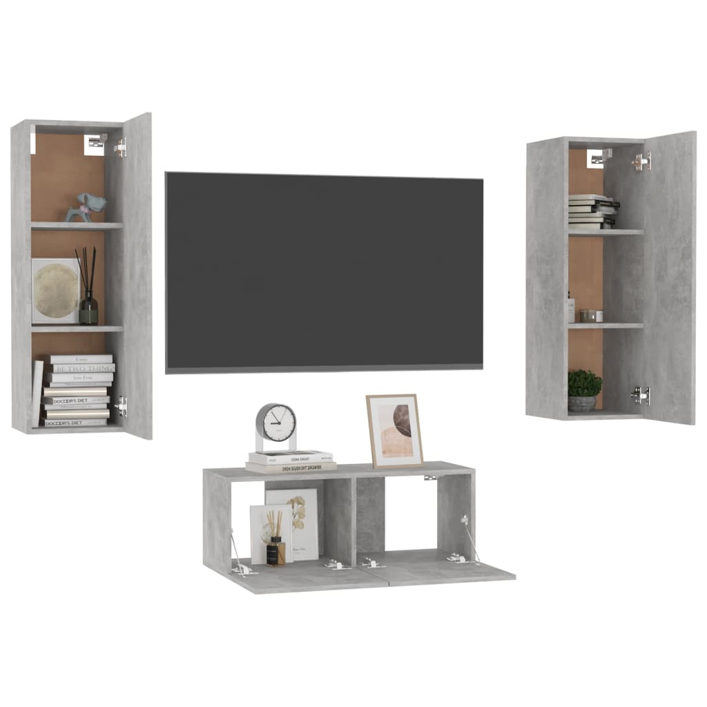 Ensemble de meubles TV 3 pcs Gris béton Bois d'ingénierie