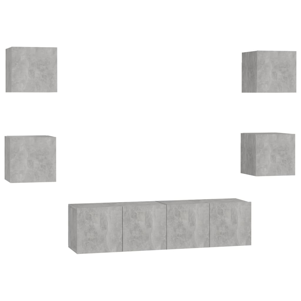 Ensemble de meubles TV 6 pcs Gris béton Bois d'ingénierie