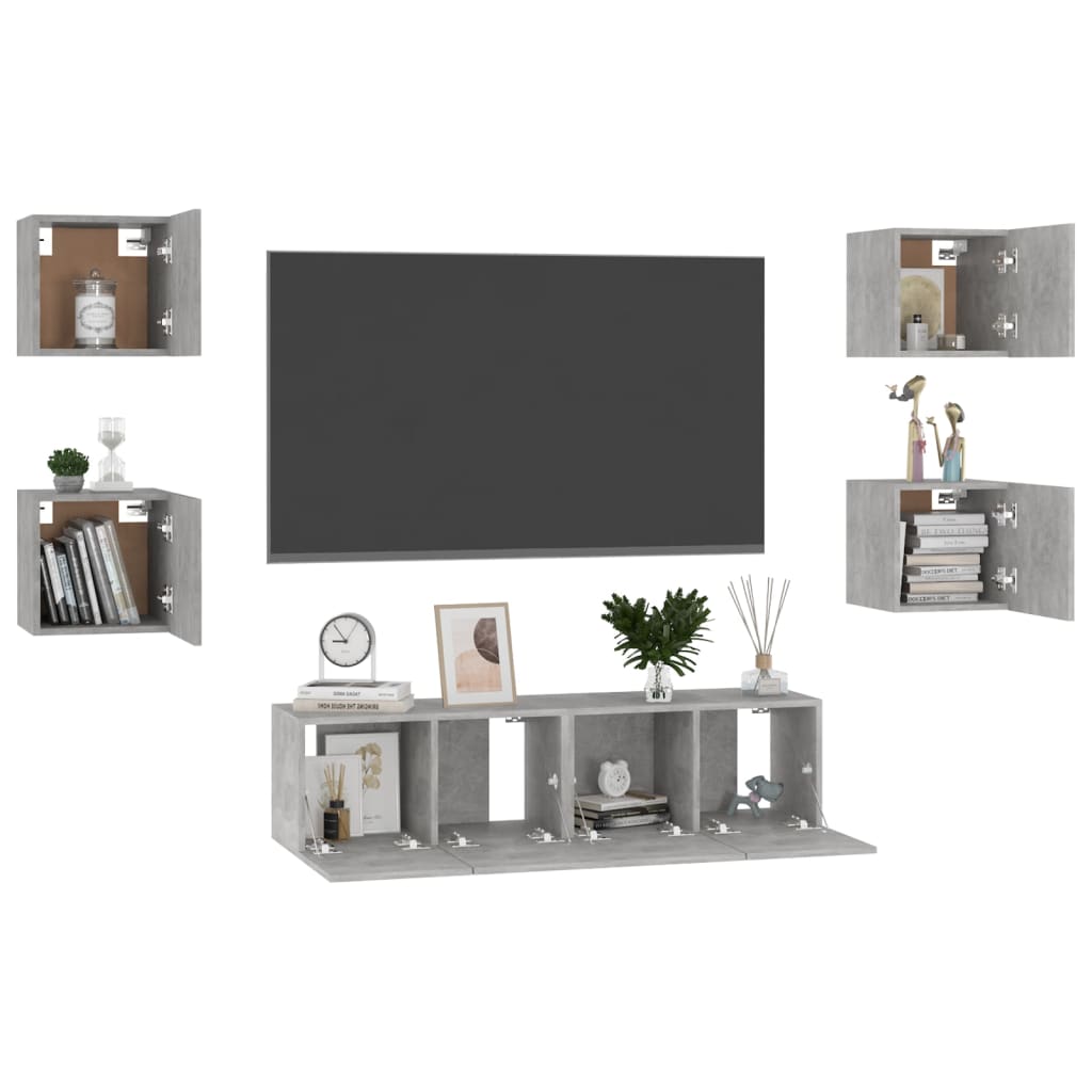 Ensemble de meubles TV 6 pcs Gris béton Bois d'ingénierie