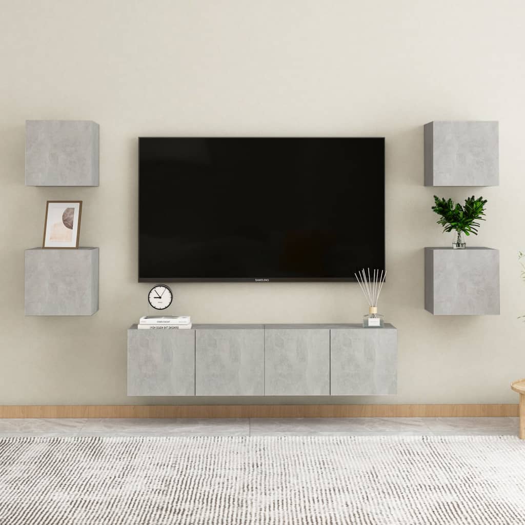 Ensemble de meubles TV 6 pcs Gris béton Bois d'ingénierie