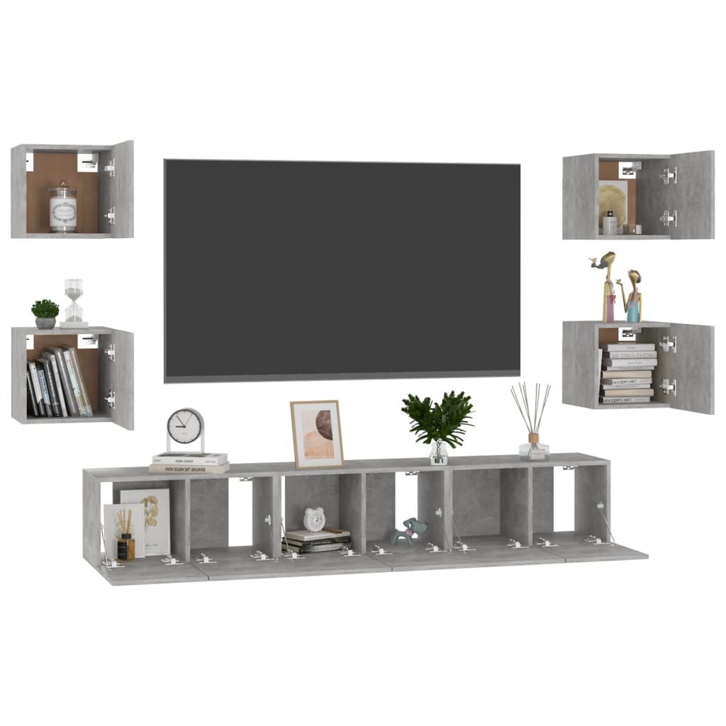 Ensemble de meubles TV 7 pcs Gris béton Bois d'ingénierie