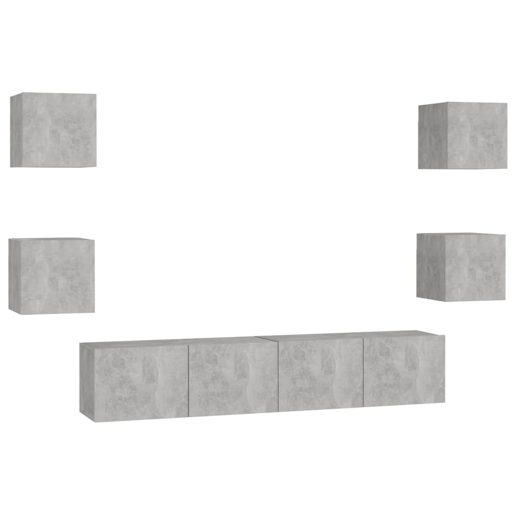 Ensemble de meubles TV 6 pcs Gris béton Bois d'ingénierie