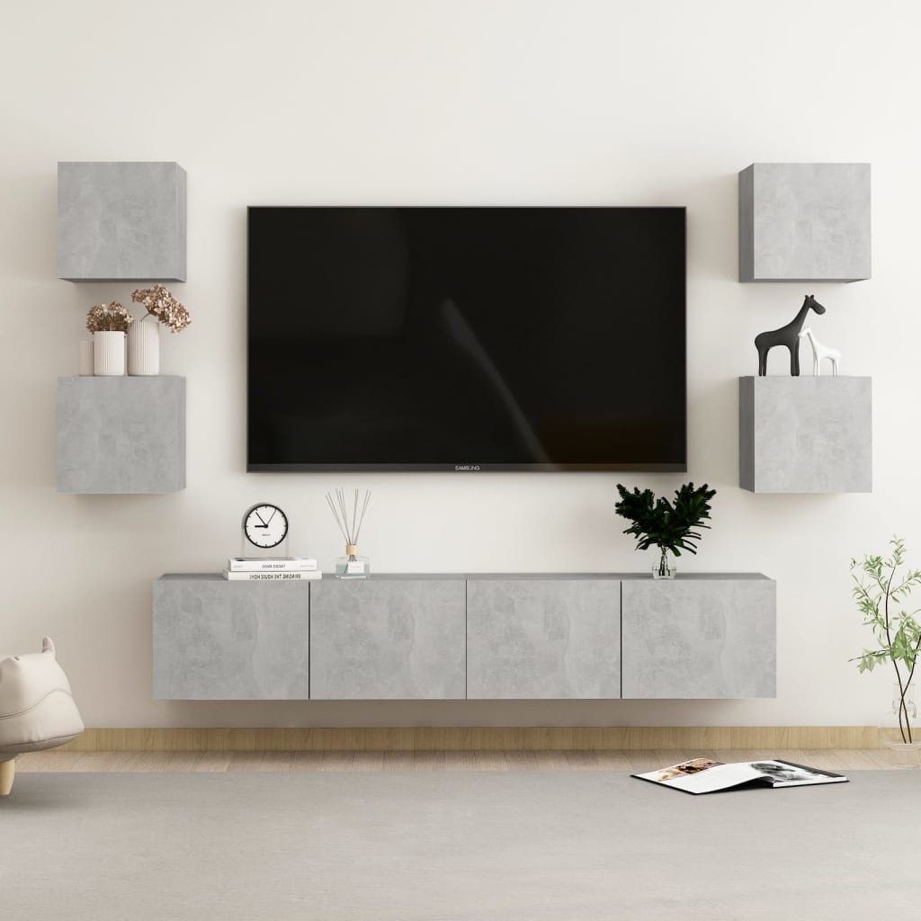 Ensemble de meubles TV 6 pcs Gris béton Bois d'ingénierie