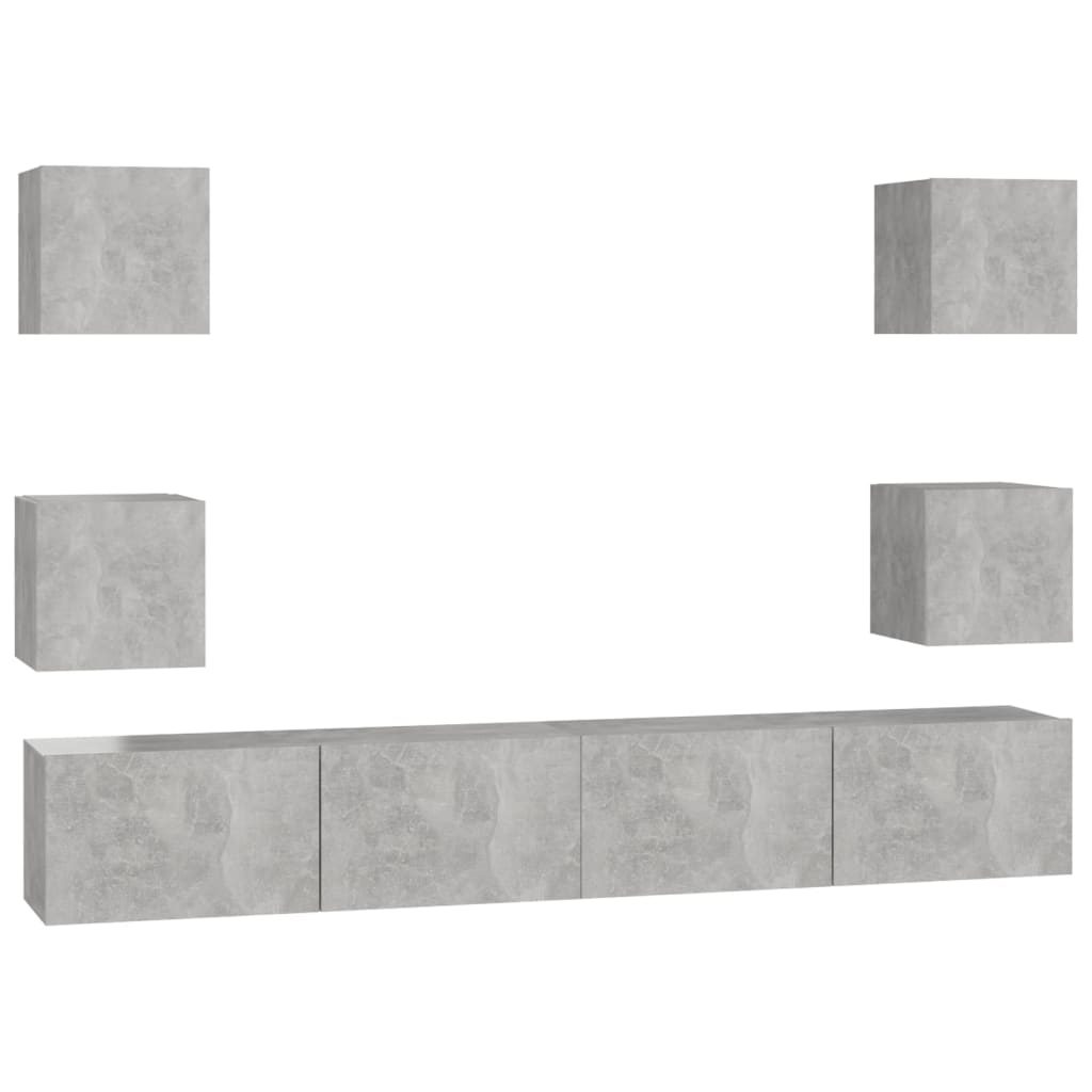 Ensemble de meubles TV 6 pcs Gris béton Bois d'ingénierie