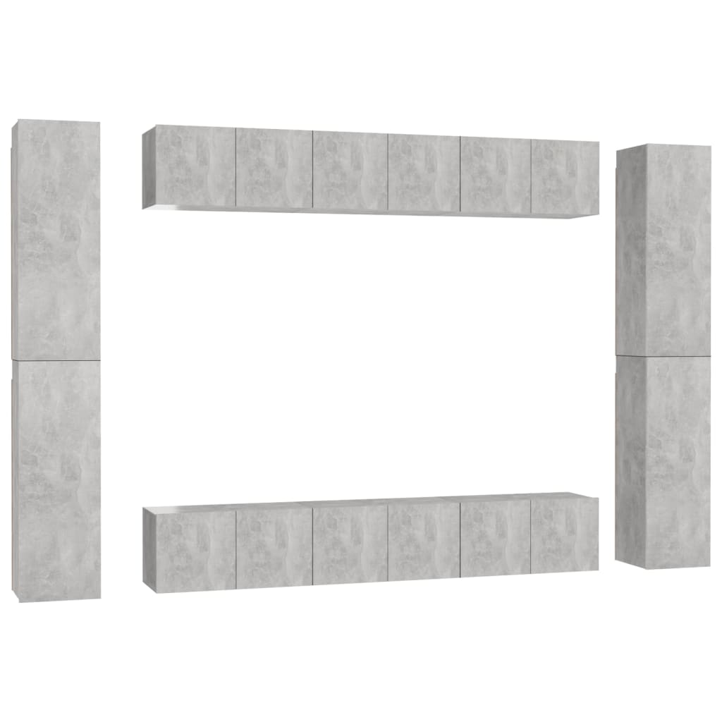 Ensemble de meubles TV 10 pcs Gris béton Bois d'ingénierie