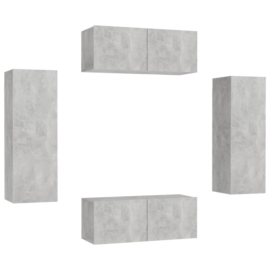 Ensemble de meubles TV 4 pcs Gris béton Bois d'ingénierie