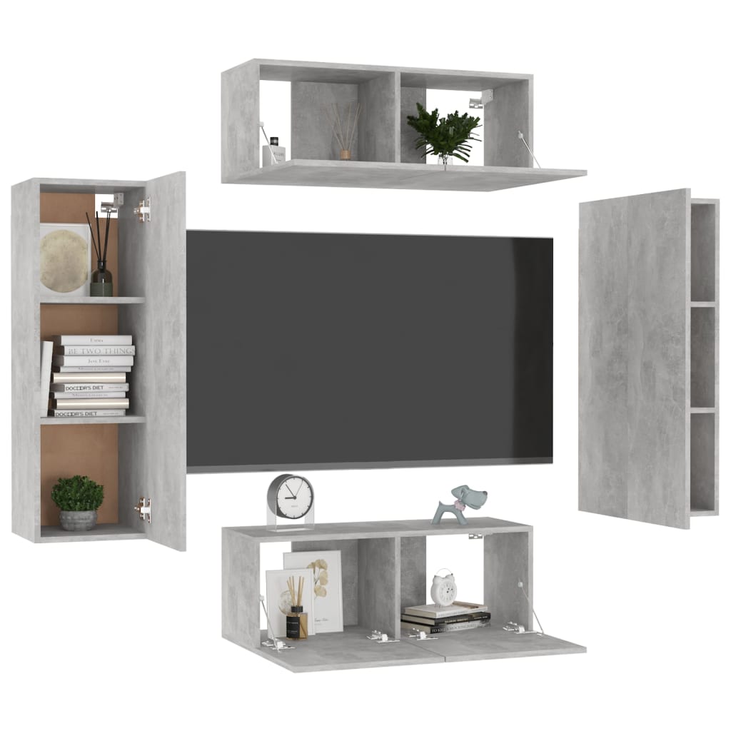 Ensemble de meubles TV 4 pcs Gris béton Bois d'ingénierie