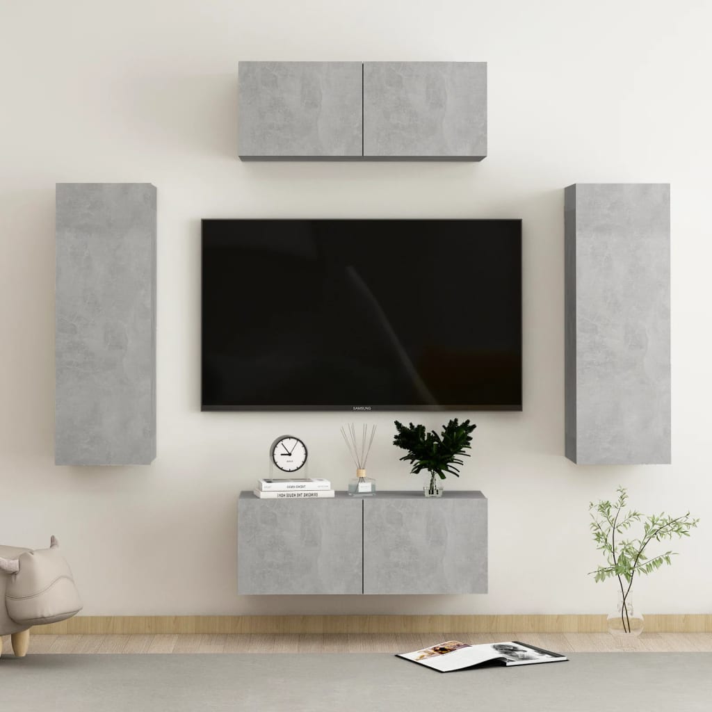 Ensemble de meubles TV 4 pcs Gris béton Bois d'ingénierie