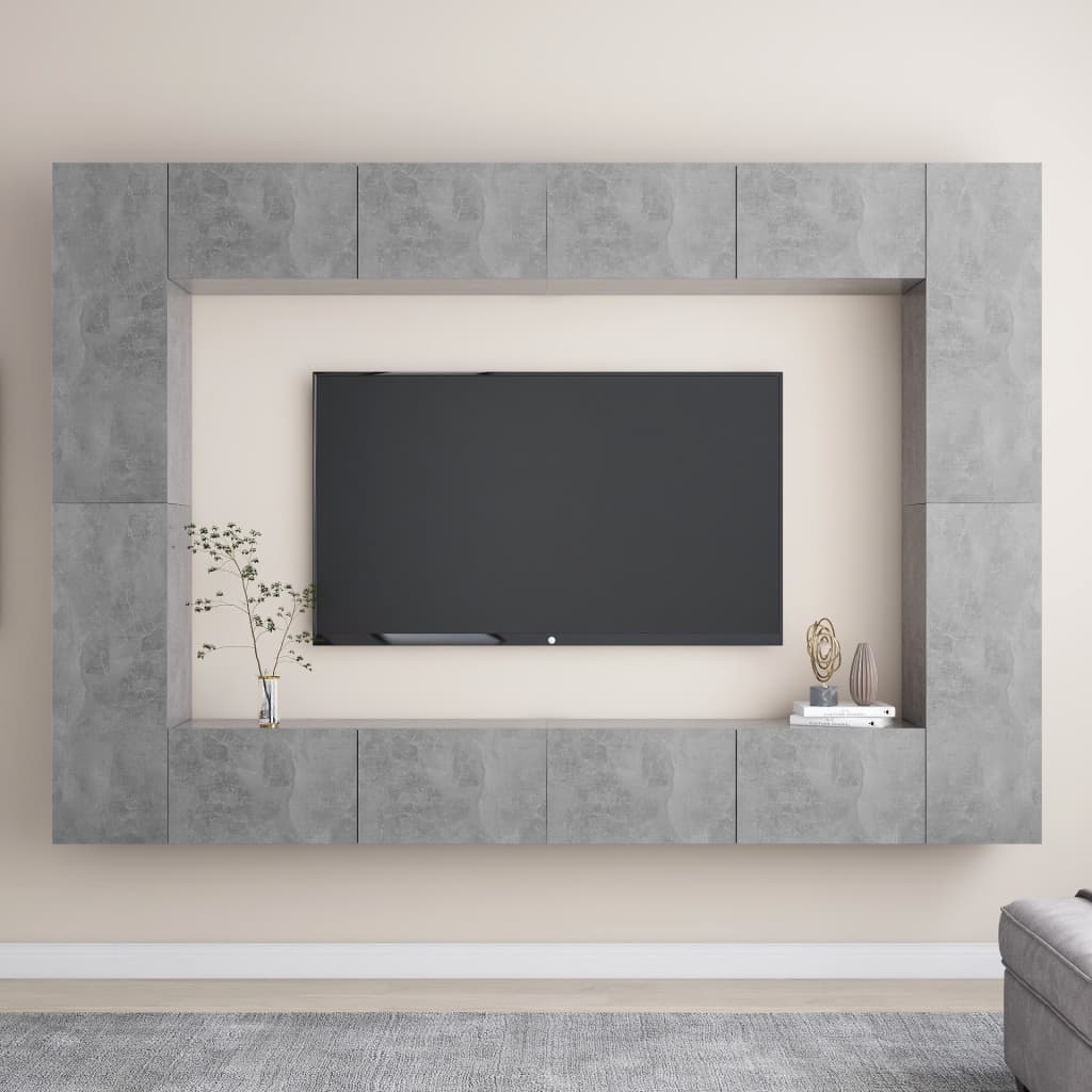 Ensemble de meubles TV 8 pcs Gris béton Bois d'ingénierie