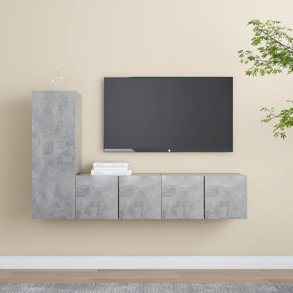 Ensemble de meubles TV 3 pcs Gris béton Bois d'ingénierie