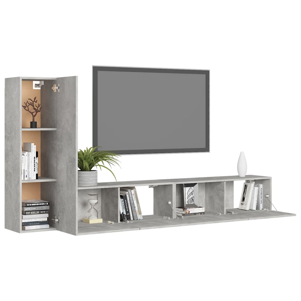 Ensemble de meubles TV 3 pcs Gris béton Bois d'ingénierie