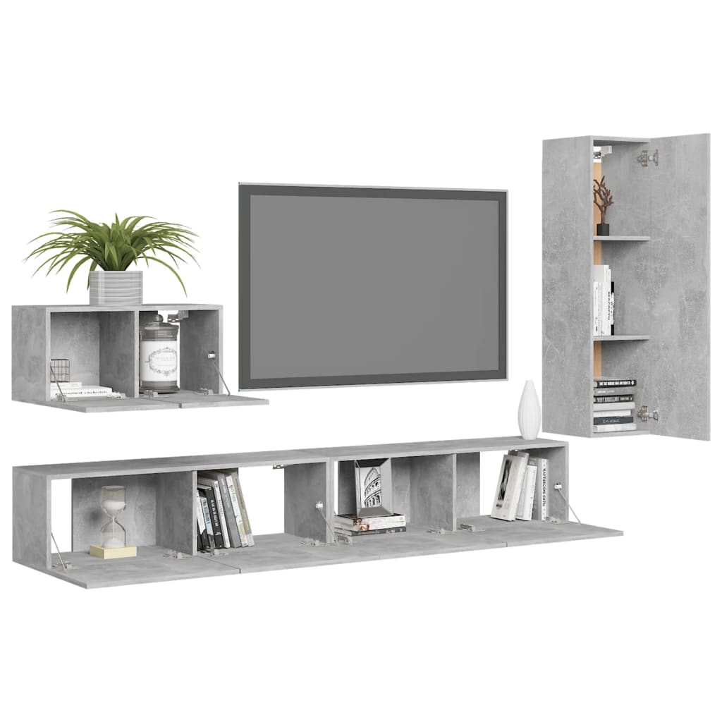 Ensemble de meubles TV 4 pcs Gris béton Bois d'ingénierie