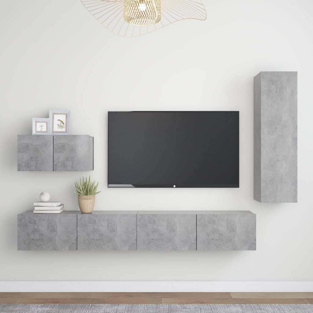 Ensemble de meubles TV 4 pcs Gris béton Bois d'ingénierie