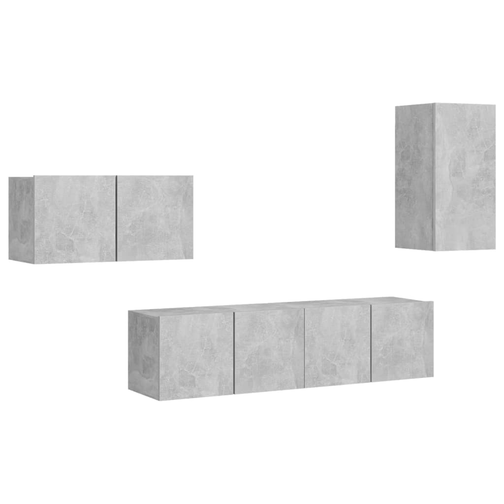 Ensemble de meubles TV 4 pcs Gris béton Bois d'ingénierie