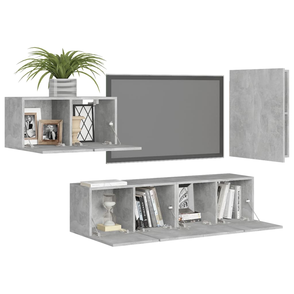 Ensemble de meubles TV 4 pcs Gris béton Bois d'ingénierie