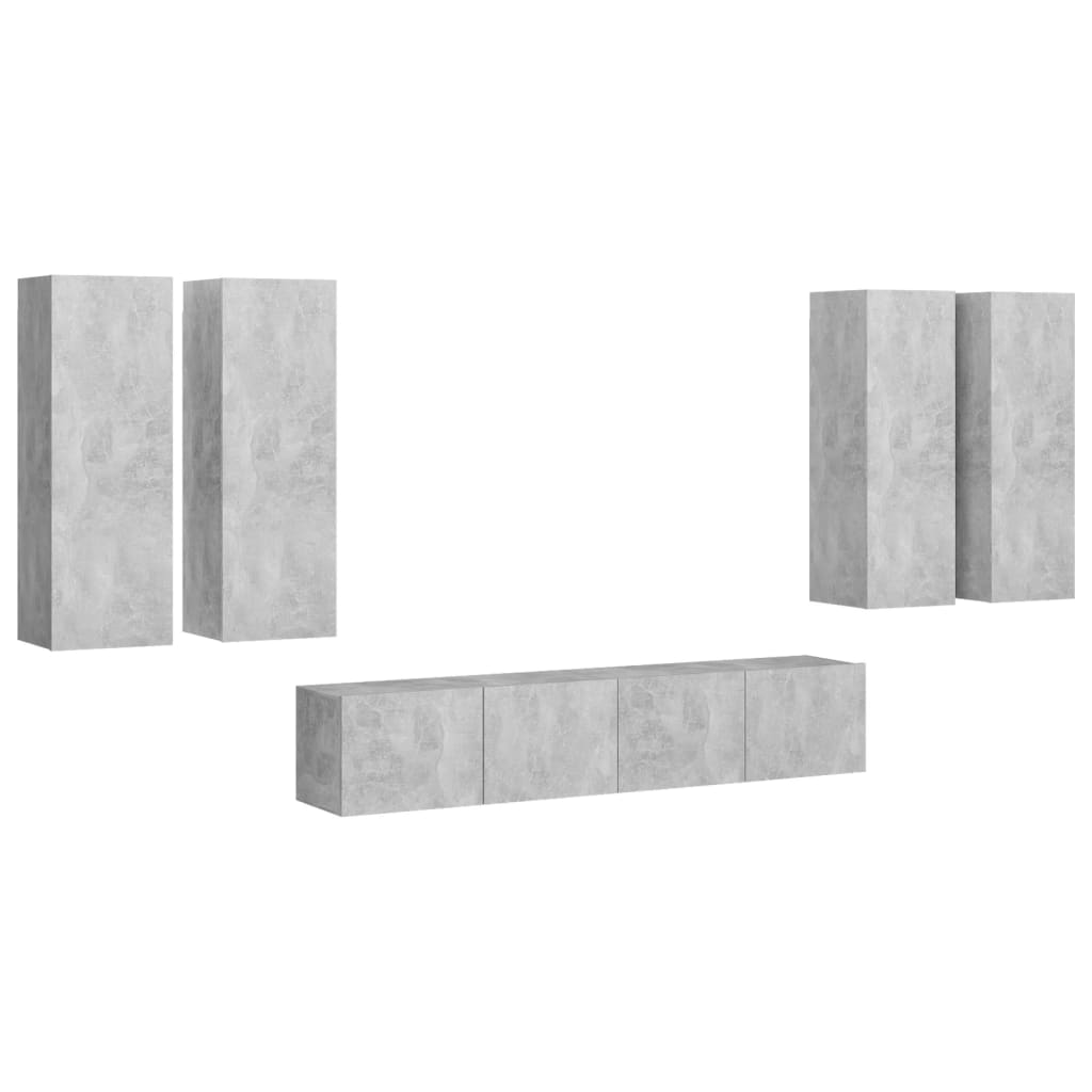 Ensemble de meubles TV 6 pcs Gris béton Bois d'ingénierie