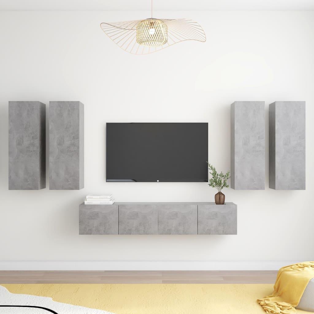 Ensemble de meubles TV 6 pcs Gris béton Bois d'ingénierie