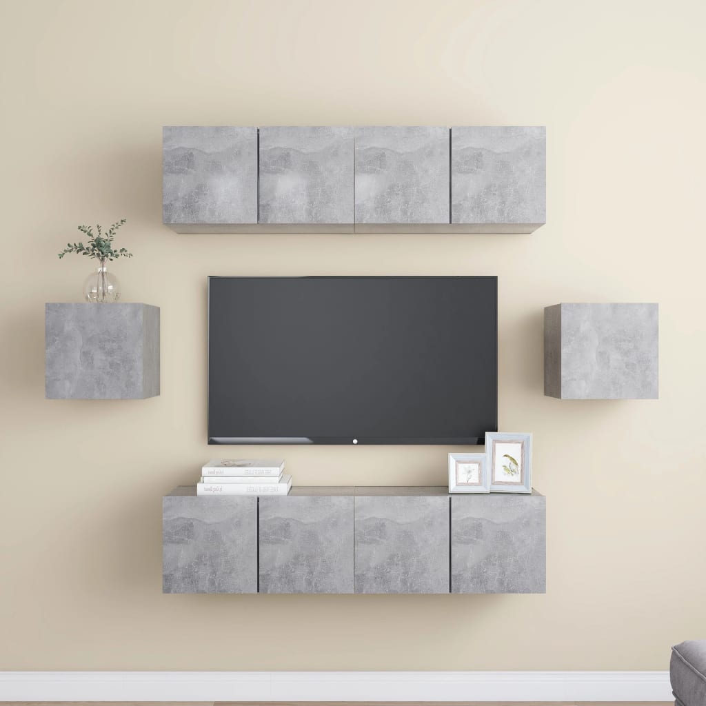 Ensemble de meubles TV 6 pcs Gris béton Bois d'ingénierie