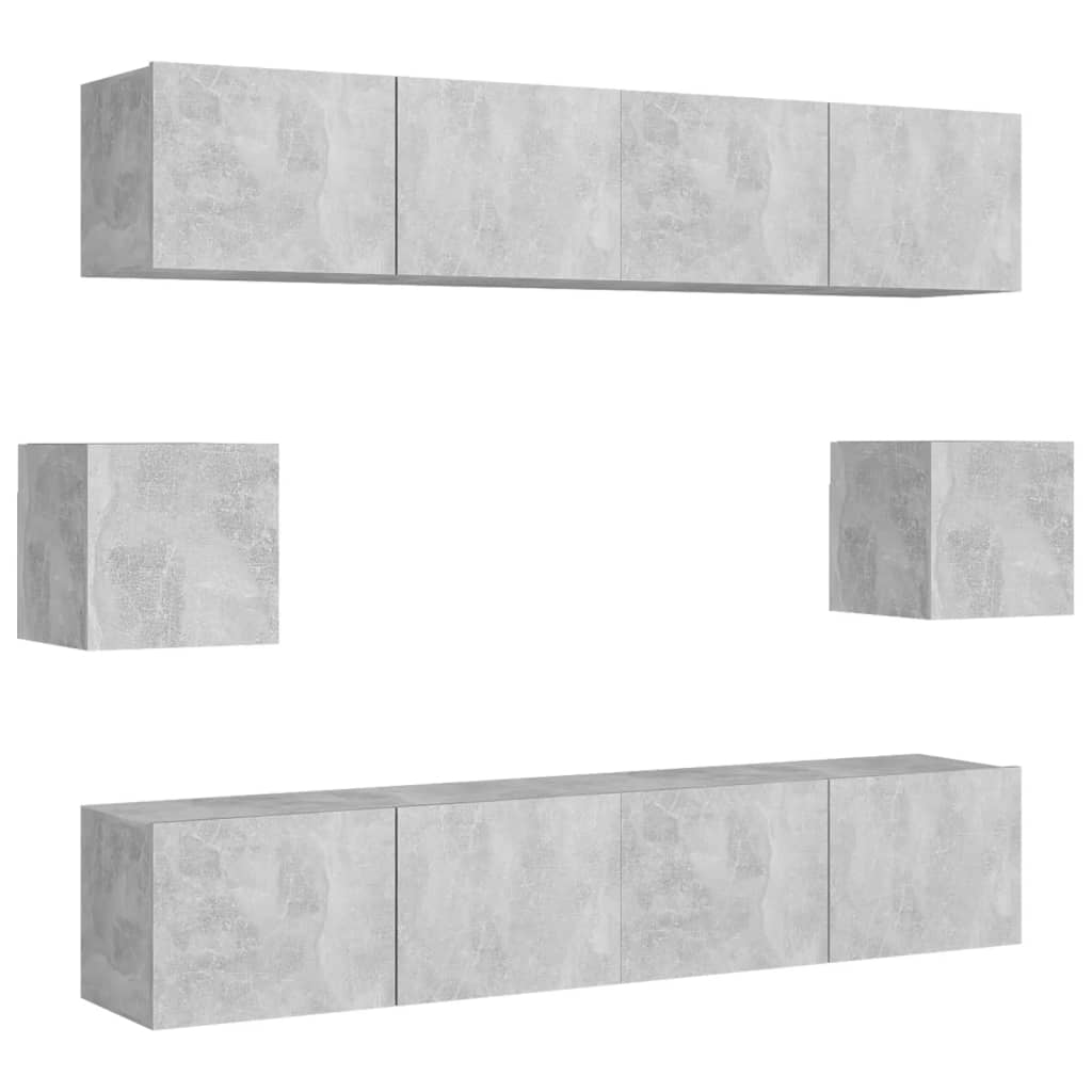 6 pcs TV Stand Set Concrete Grey Engineered Wood