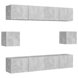 6 pcs TV Stand Set Concrete Grey Engineered Wood