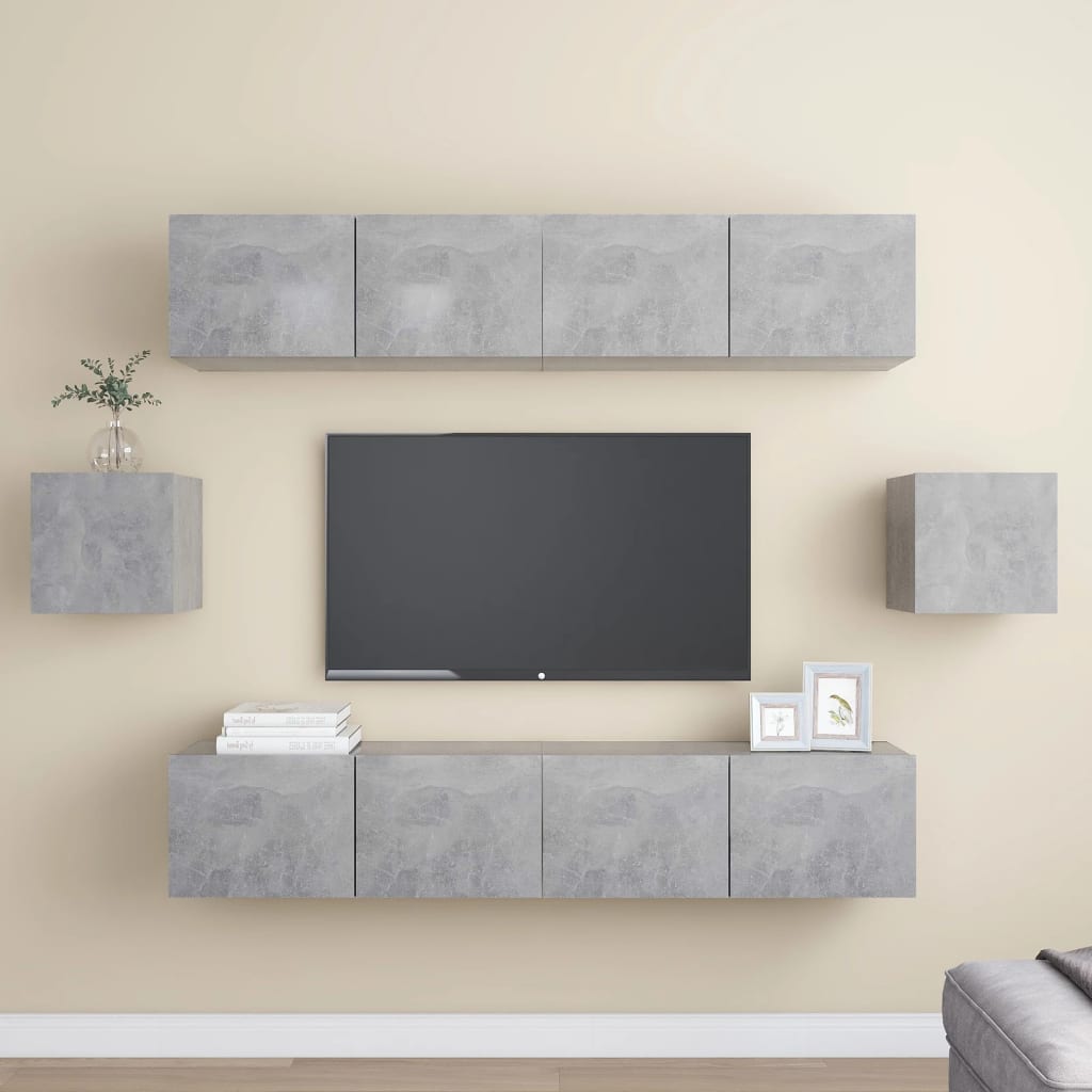 6 pcs TV Stand Set Concrete Grey Engineered Wood