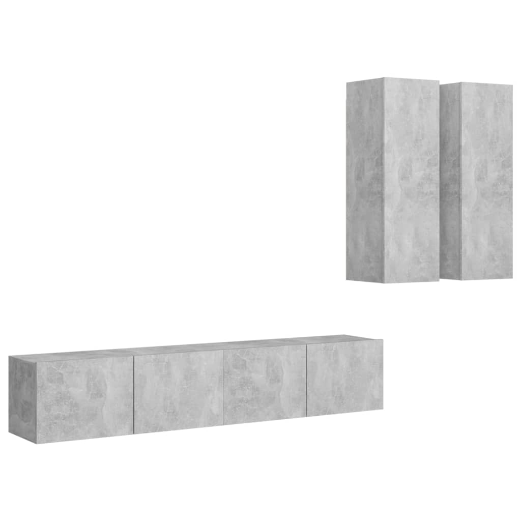 Ensemble de meubles TV 4 pcs Gris béton Bois d'ingénierie